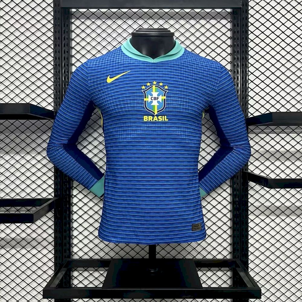 Mens Brazil 2024/25 Away Long Sleeve Jersey Player Version