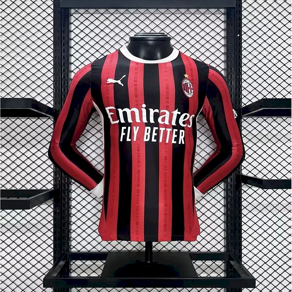 Mens AC Milan 2024/25 Home Long Sleeve Jersey Player Version