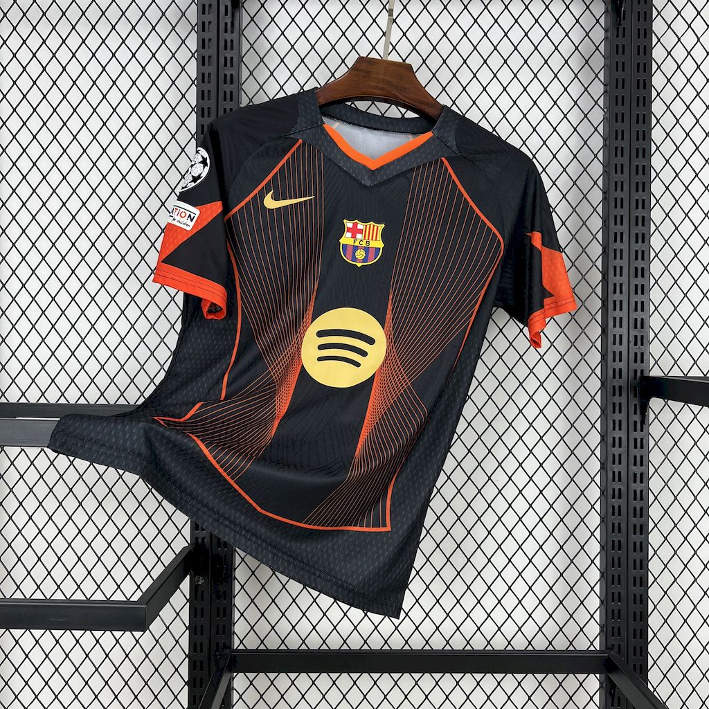 Mens Barcelona 2025/26 black orange Jersey (With Champions League)