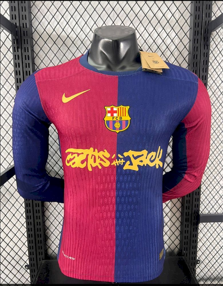 Mens Barcelona 2024/25 Travis Scott Edition Home Long Sleeve Jersey Player Version