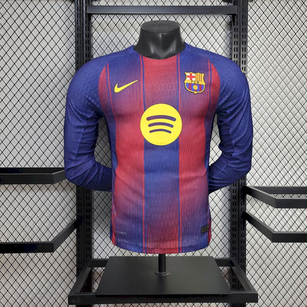 Mens Barcelona 2025/26 Home Long Sleeve Jersey Player Version