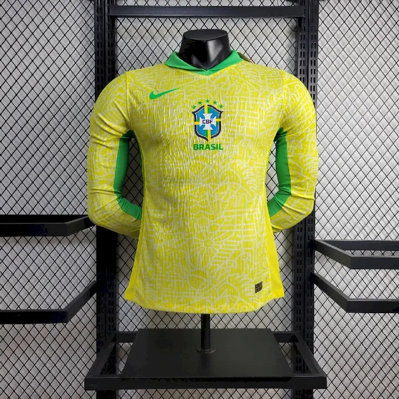 Mens Brazil 2024/25 Home Long Sleeve Jersey Player Version